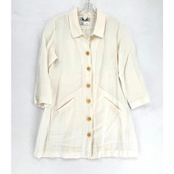 Flax Jeanne Engelhart Vintage Womens 100% Linen Lagenlook Button Up Jacket Sz S - Picture 1 of 5